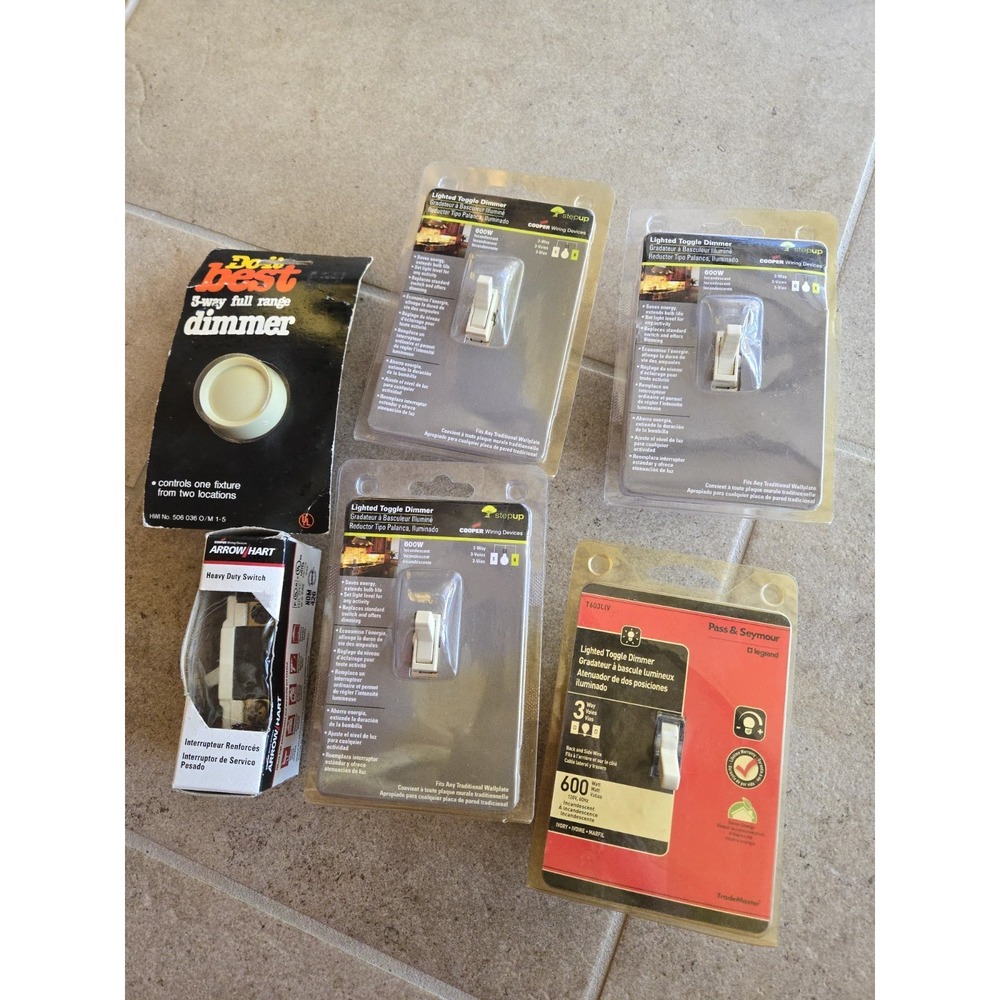4 600W Incandescent 3 Way Toggle Dimmer Round Switch Lot NIP Unopened